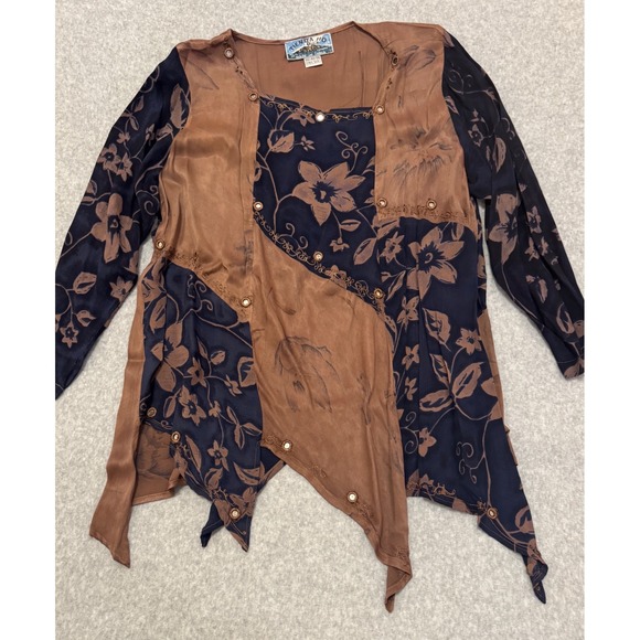 Tienda Ho Tops - Vintage Tienda Ho Tambora Patchwork Tunic Top Floral Mirror Rayon OS Whimsigoth